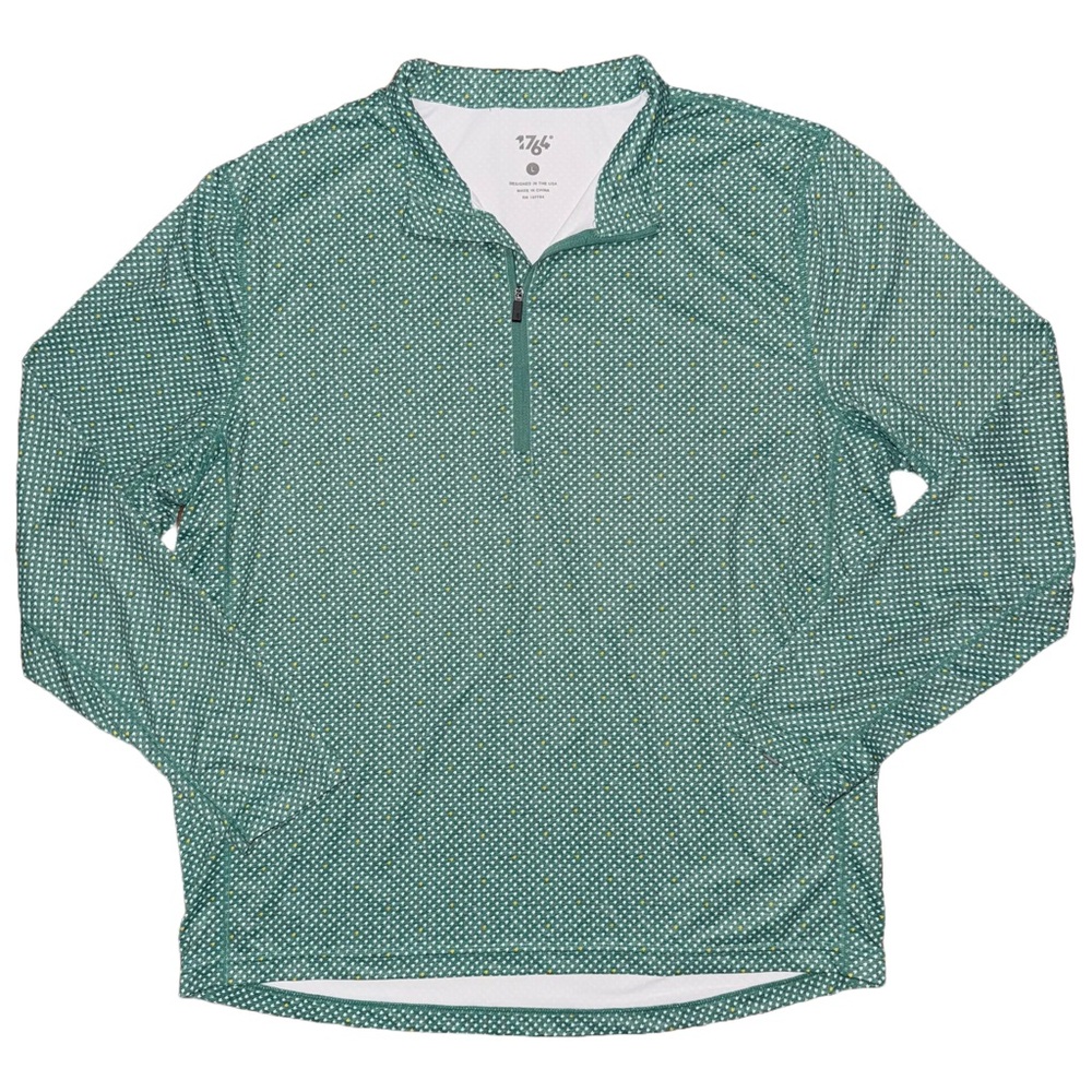 💙💖 1764 Signature Green Patterned Quarter Zip Golf Performance Pullover‎